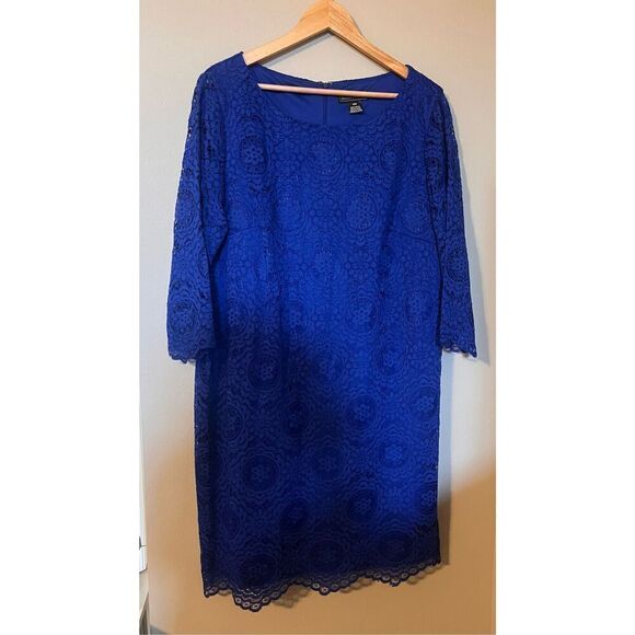 Jessica Howard Women's 18W 3/4 Sleeve Lace Shift Dress Royal Blue Cocktail Party - Picture 5 of 13